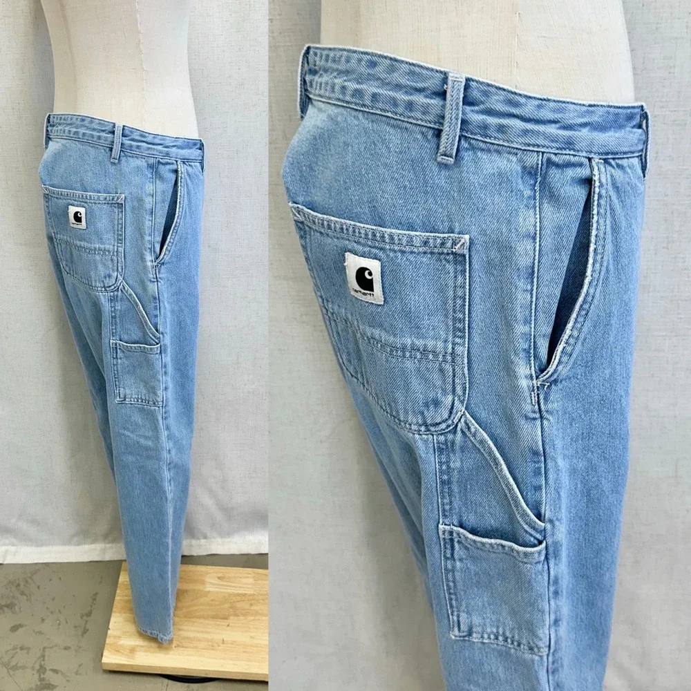 Carhartt WIP Pierce Carpenter Jeans Light Blue Wash RW Boyfriend Denim Size 28‎